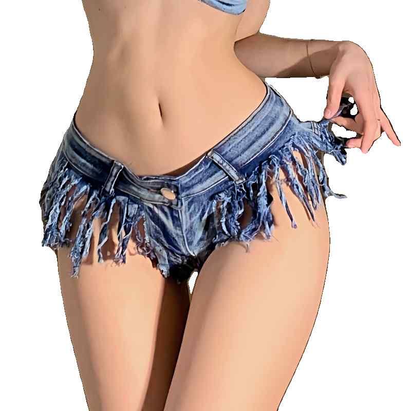 Nylon, Rayon, Polyester - マイクロミニ ショートパンツ セクシー レディース おしゃれ フリンジ ダメージ加工 デニム ミニ 魅せる 夜店 S-XXL