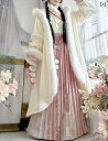漢服 女性 冬 ケープ マント アウター コート 羽織り ロング丈 刺繍 フード ファー 裏起毛 セットアップ プリーツスカート パフォーマンス 撮影 衣装 蝶 花