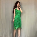 ラテン ドレス 社交ダンス レディース Vネック ノースリーブ フリンジ 膝丈 セクシー ゴージャス エレガント 練習着 ステージ衣装 コスチューム おしゃれ ...