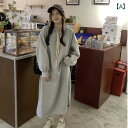 ワンピース ロング丈 レディース おしゃれ 韓国 シック 巾着 フード サイドスリット プラス ベルベット スウェットシャツ 女性 秋冬 ルーズ カジュアル 膝(4)