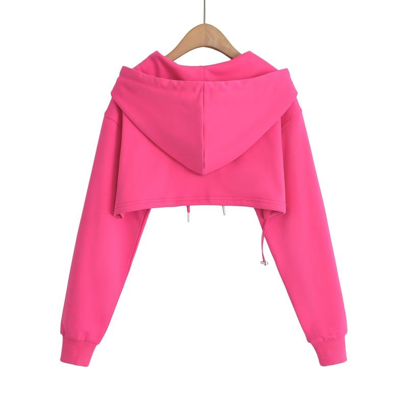 パーカー レディース ショート 丈 長袖 フード ドローストリング へそ出し トップス カジュアル シンプル 無地 おしゃれ ダンス 普段使い ゆったり ピンク 白 黒