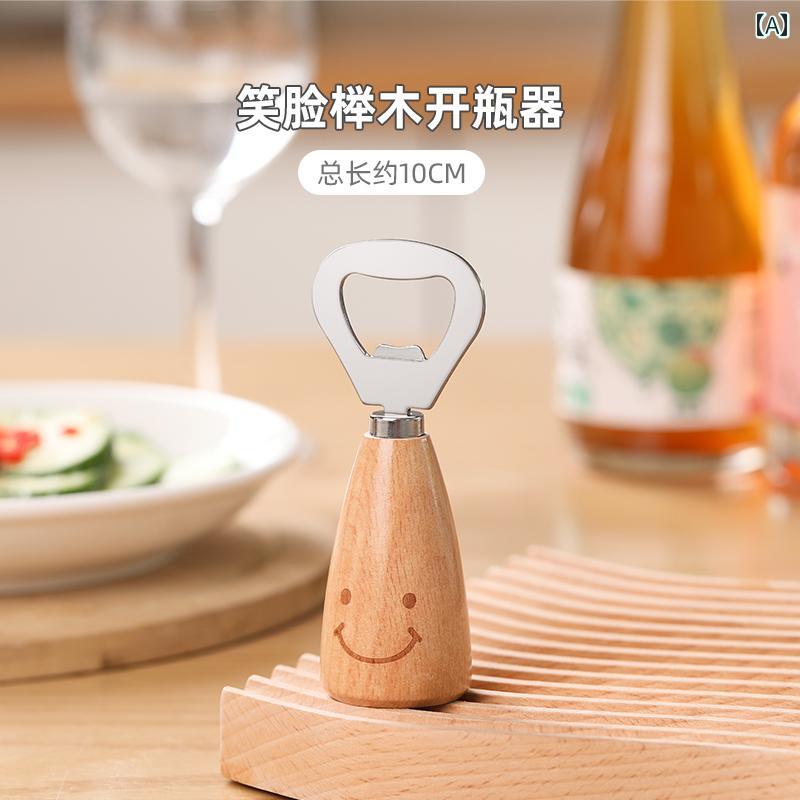 栓抜き おしゃれ ビール ボトル オープナー ステンレス スチール ワイン 木製 家庭用 ベージュ ナチュラル 軽量 キッチン 雑貨 ギフト かわいい