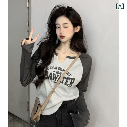 tシャツ レディース おしゃれ カジュアル アメカジ レトロ コントラスト カラー スプライシング プリント 長袖 ロンt 春 ニッチ スリミング 多用途 ボトリング シャツ トップス tシャツ レディース おしゃれ カジュアル アメカジ レトロ コントラスト カラー スプライシング プリント 長袖 ロンt 春 ニッチ スリミング 多用途 ボトリング シャツ トップス