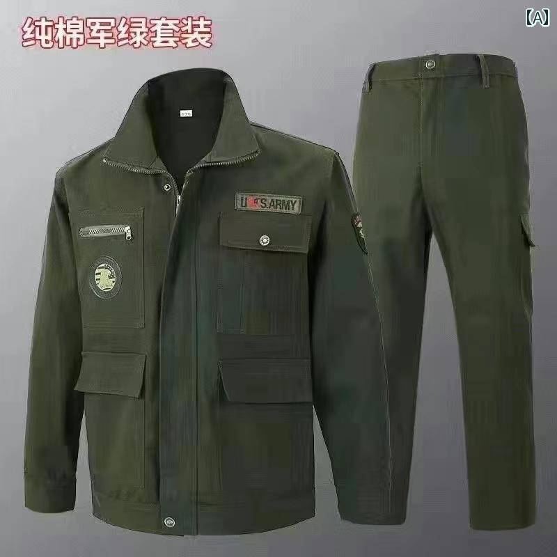 作業服 上下セット 工場 長袖 ポケット ジッパー ボタン ミリタリー おしゃれ 耐摩耗 メンズ 労働 保護 汚れに強い 建設 現場 溶接 厚手 大きいサイズ 上着 パンツ カーキ 青 黒 裏起毛