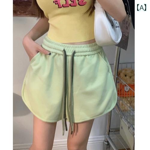 ショートパンツ レディース 夏 カジュアル おしゃれ レトロ ルームウェア スポーティ ショーパン 女性 ホットパンツ 綿 ルーズ ハイウエスト スタイルアップ ワイドレッグ