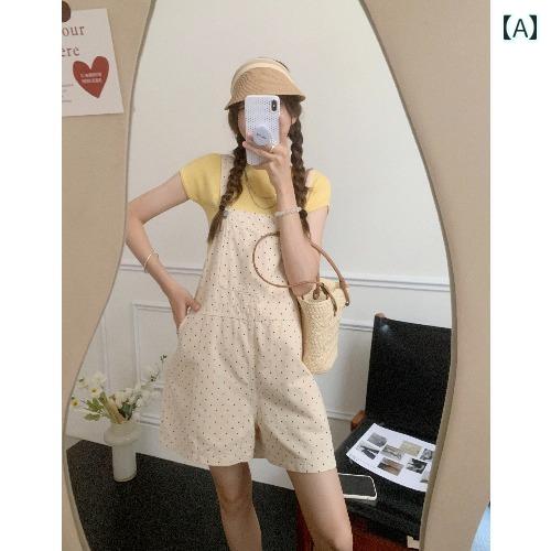 ジャンプスーツ レディース ショートパンツ 夏 カジュアル おしゃれ カレッジ レトロ オーバーオール 女性 薄手 ルーズ ストレート ワイドレッグ(4)