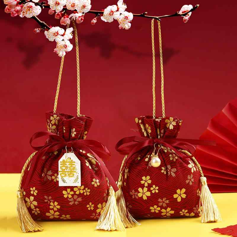 ギフトバッグ 手提げ 巾着袋 中国風 おしゃれ 結婚式 プチギフト ラッピング お菓子 小分け 小さめ 布 ..