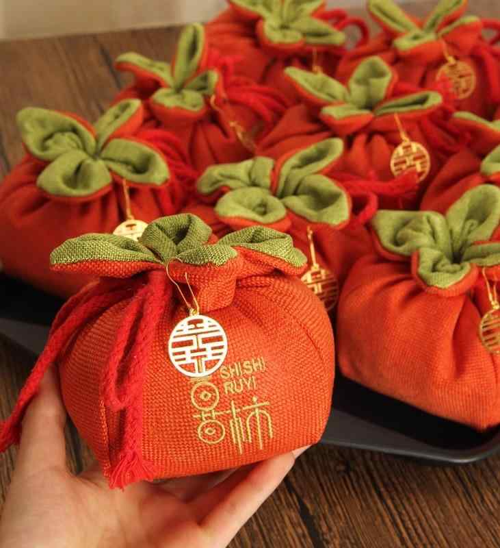 ギフトバッグ 巾着袋 中国風 おしゃれ 結婚式 プチギフト ラッピング お菓子 小分け 小さめ リネン 布 ..