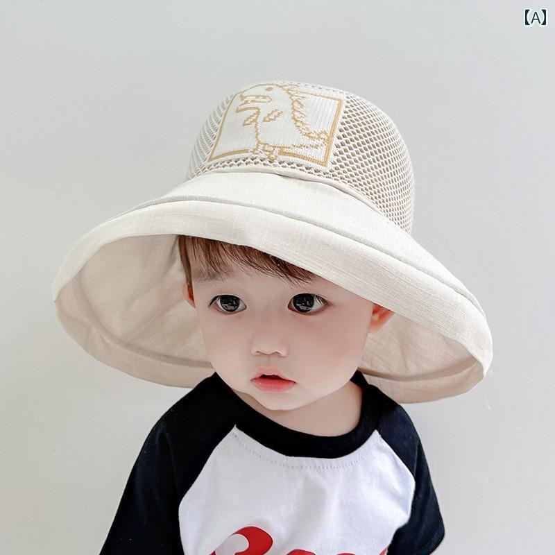フロントップ楽天市場店の帽子 キッズ 子供 女の子 男の子 春夏 日よけ つば広 日焼け防止 紫外線 対策 通気性 外遊び 遠足 旅行 かわいい 韓国 恐竜 くま ベージュ 黄色 青｜アングル2