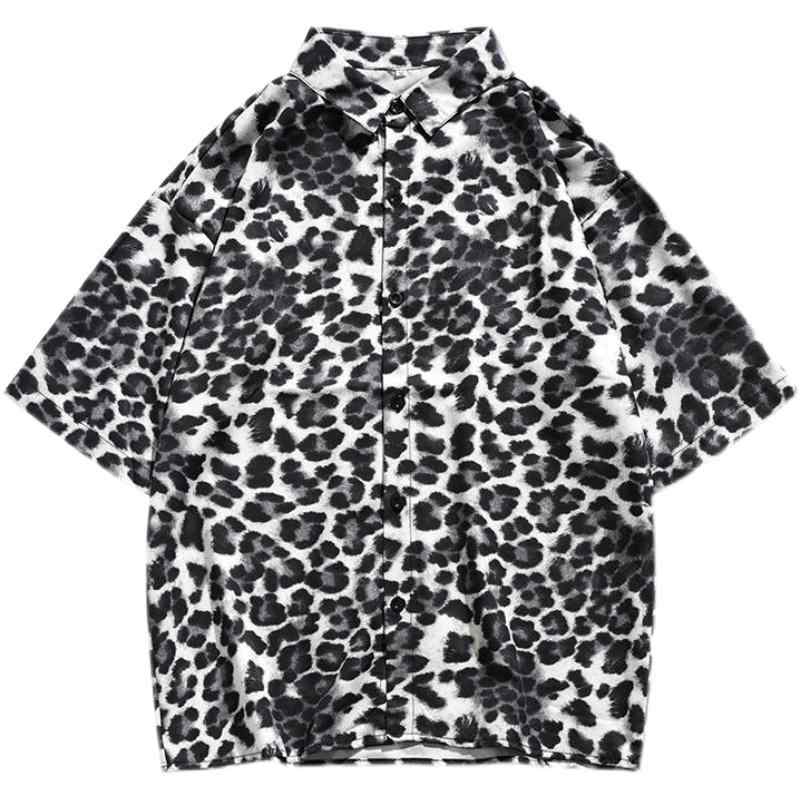 メンズ シャツ 半袖 五分袖 シングルブレスト ボタン 襟 大きいサイズ ゆったり 夏 ひんやり 涼しい 大人 カジュアル おしゃれ ヒョウ柄 黄 白