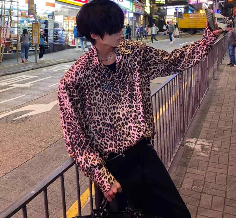 ヒョウ柄 シャツ 肩パッド レトロ 普段使い ゆったり かっこいい リゾート 旅行 カジュアル トップス 襟付き ストリート系 派手 ビック..