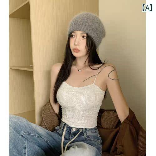 キャミソール カップ付き おしゃれ トップス レディース ゴールド ベルベット 女性 秋冬 チューブ 下着