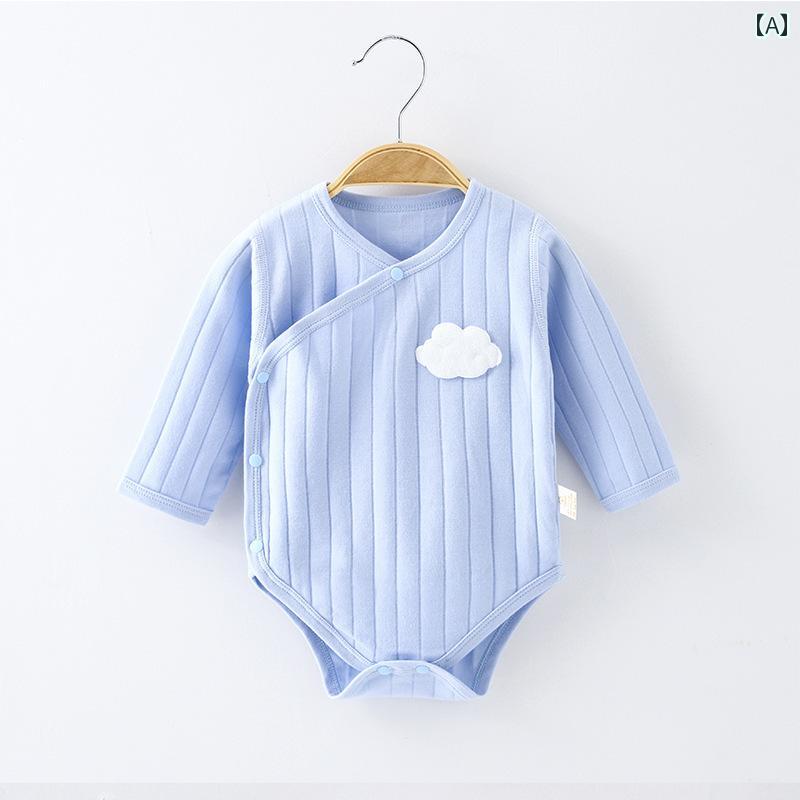 ベビー服 新生児 春秋 綿 インナー ロンパース 前開き 通気性 柔らかい アップリケ 出産祝い プレゼン..