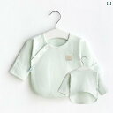 ベビー服 新生児 春秋 インナー トップス 短肌着 前開き ボタン 紐 出産祝い プレゼント シンプル かわいい 青 緑 ピンク 英字