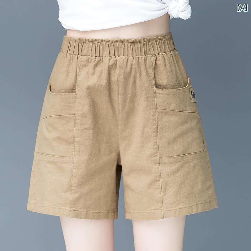 ショートパンツ レディース 夏 薄手 ボトムス ワイドレッグ スリム 大きいサイズ ゆったり ウエストゴム シンプル カジュアル 黒 白 カーキ