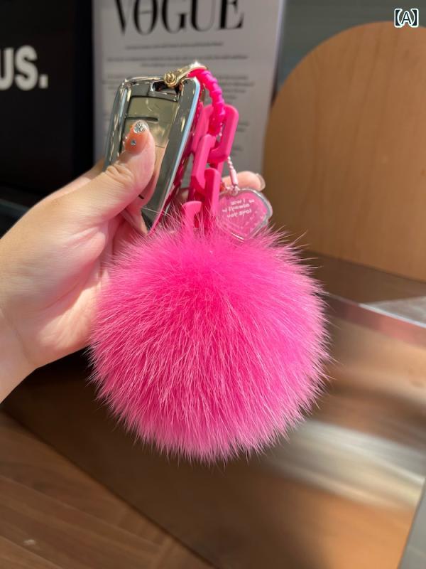 キーホルダー ふわふわ おしゃれ ファー ボール ポンポン シリコン チェーン バッグチャーム レディース カップル お揃い 車 鍵 大小サイズ バックル付き ピンク