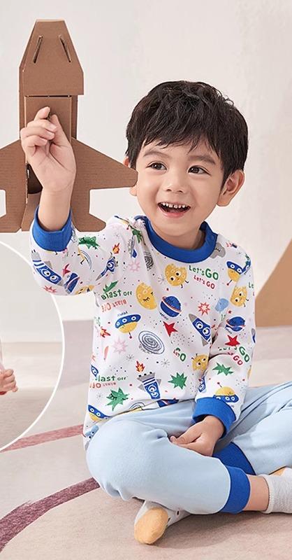 パジャマ キッズ ベビー 男の子 春秋 子供 寝間着 ルームウェア 上下セット 長袖 ズボン 耐摩耗性 毛玉になりにくい 快適 かわいい ロケット 青