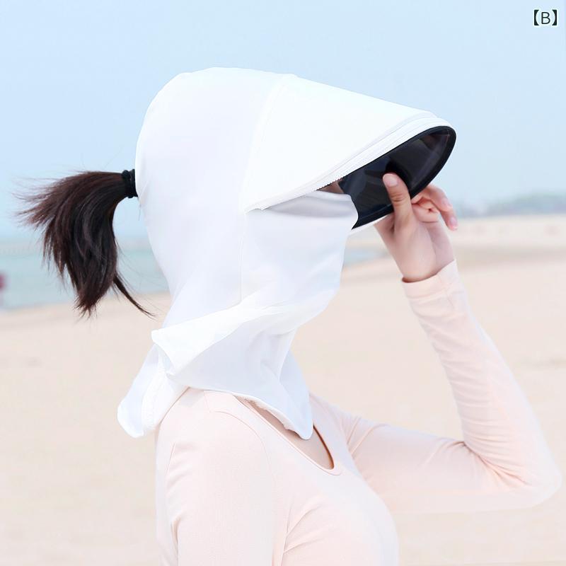 フロントップ楽天市場店の日焼け対策 首 帽子 フェイスシールド マスク 女性 フルフェイス 夏 日除け つば広 自転車 自動車 アウトドア 海 川 無地 シンプル 青 白 黒｜アングル2
