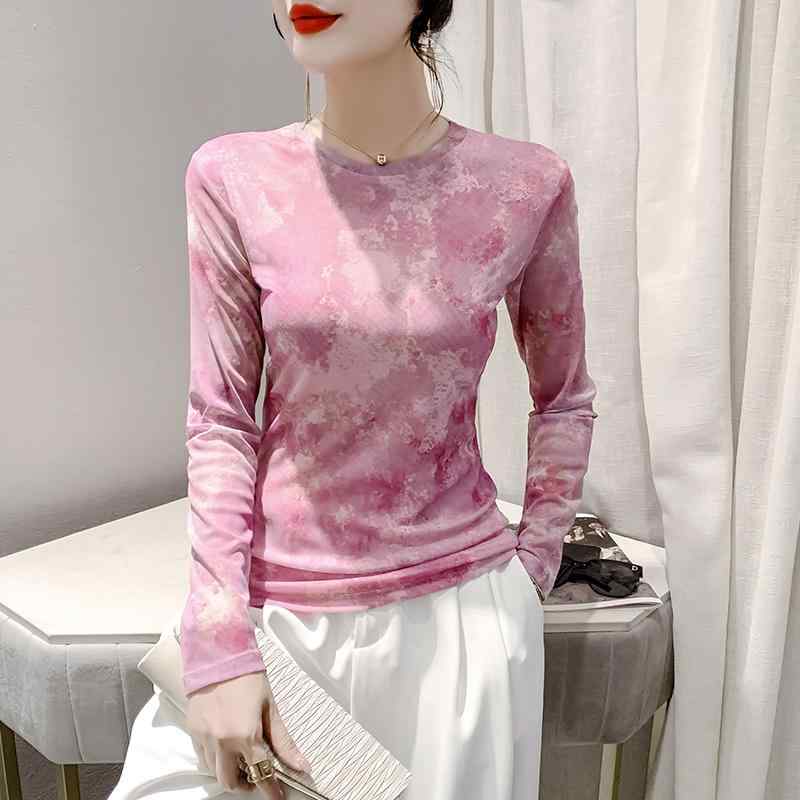 樂天商城 - トップス 長袖 レディース Tシャツ ラウンドネック スリムフィット 快適 通気性 柔らかい おしゃれ プリント 柄物 大きいサイズ マーブル 秋冬 お出かけ 普段使い