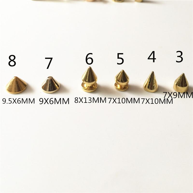 スタッズ パンク 弾丸型 スパイク 尖鋭 金 ゴールドカラー DIY リベット パーツ ネジ式 メタル 合金 ハ..