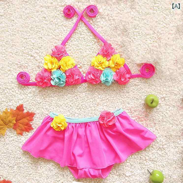 キッズ 水着 女の子 セパレート かわいい 海 プール 川 水遊び ベビー ビキニ 花 カラフル 派手 ピンク..