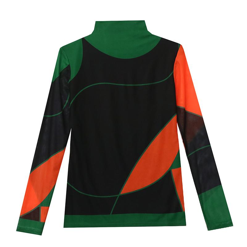 Long-Sleeved - トップス 長袖 レディース Tシャツ ハイネック スリムフィット 快適 通気性 耐摩耗 洗濯可能 おしゃれ エレガント プリント柄 大きいサイズ 秋 お出かけ 普段使い