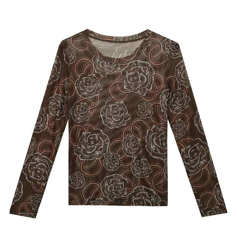 トップス 長袖 レディース Tシャツ ラウンドネック スリムフィット 快適 柔らかい おしゃれ エレガント プリント 花柄 大きいサイズ 秋..