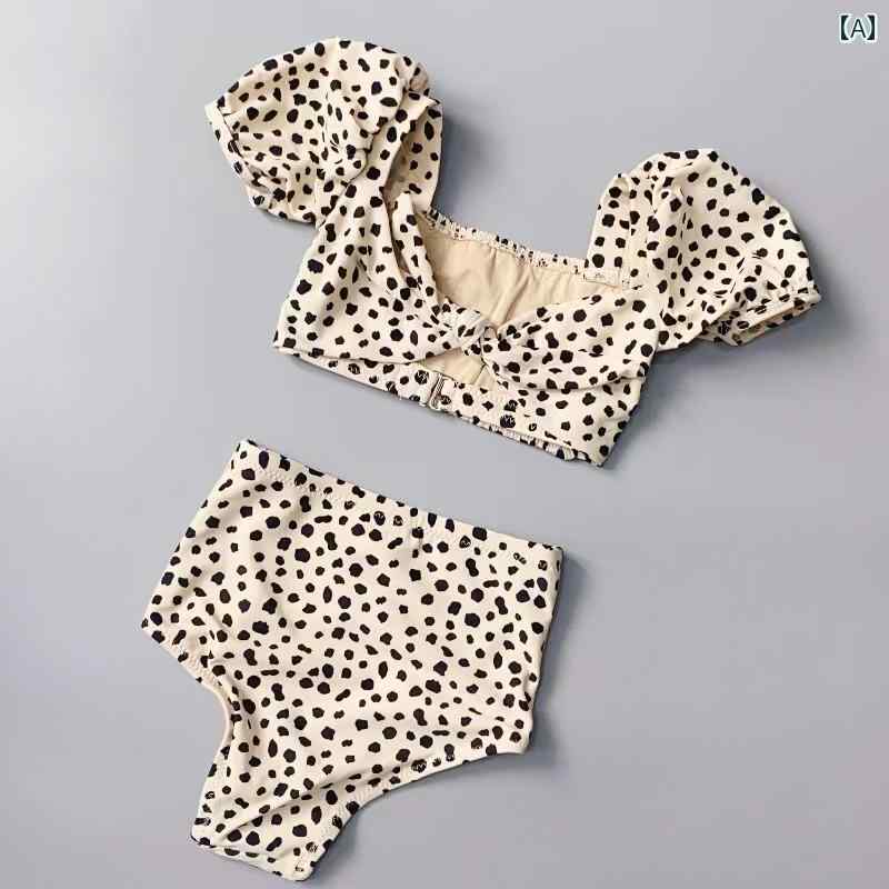 キッズ 水着 女の子 セパレート かわいい スイム ウェア ベビー 海 プール 川 水遊び 半袖 パフスリーブ ビキニ 速乾 アプリコット