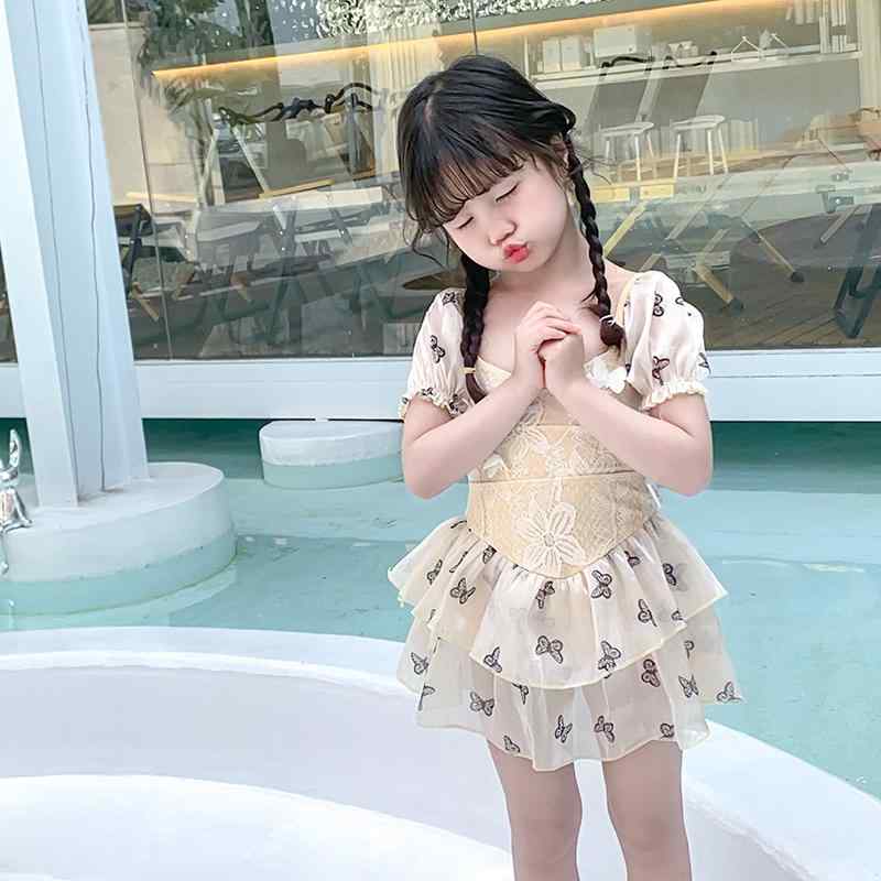水着 ワンピース キッズ 女の子 ベビー 大人 レディース チュール スカート お揃い 親子コーデ パフスリーブ 半袖 プール ビーチ かわいい 蝶柄 大きいサイズ