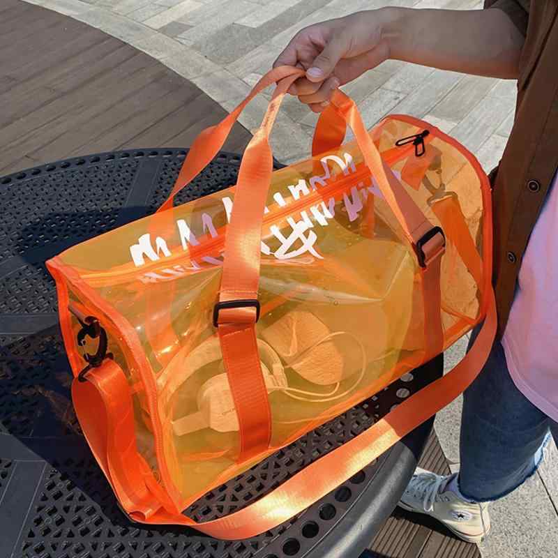 プールバッグ 大人 大容量 レディース 透明 トラベル 防水 PVC メンズ 軽量 ポータブル ショルダー ビーチ 水泳 フィットネス オレンジ 白 黒