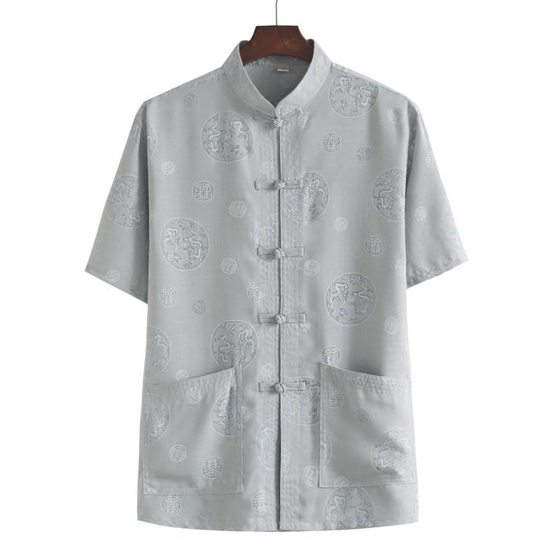 シニア 半袖 シャツ 紳士服 春夏 メンズ チャイナ風 スタンドカラー お父さん おじいさん 60代 通気性 柔らかい 快適 おしゃれ お呼ば..