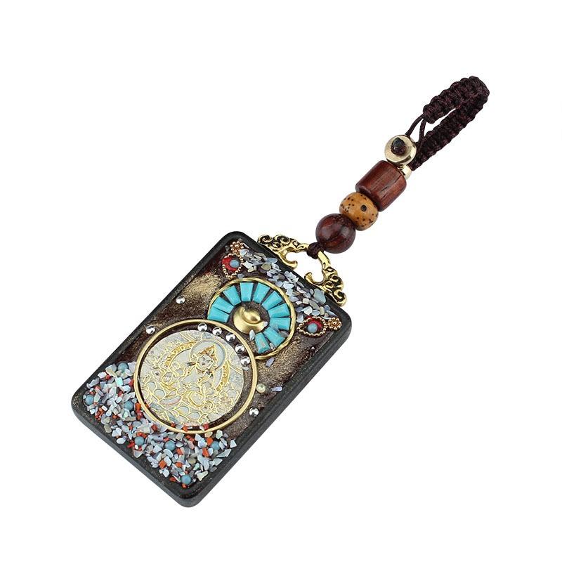 チベット タンカ キーホルダー おしゃれ ハンドメイド 工芸品 飾り 黒檀 粘土 合金 樹脂 エスニック レ..