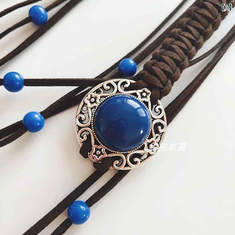 民族 衣装 頭 飾り ヘッド バンド アクセサリー モンゴル 伝統 イベント 舞台 小道具 コスプレ 仮装 レザー ロープ 編み メンズ レディース 調節可能 レトロ ダンス 額 ビジュー 青 赤 緑