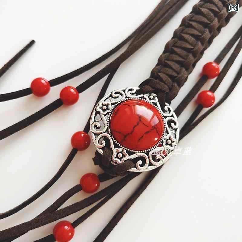 民族 衣装 頭 飾り ヘッド バンド アクセサリー モンゴル 伝統 イベント 舞台 小道具 コスプレ 仮装 レザー ロープ 編み メンズ レディース 調節可能 レトロ ダンス 額 ビジュー 青 赤 緑