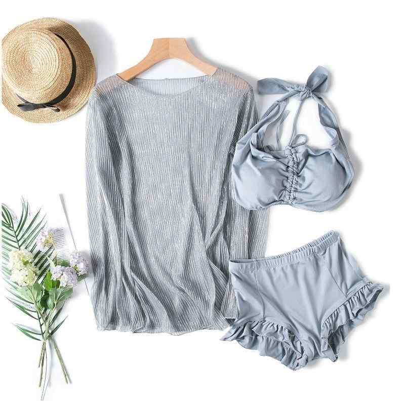 ビキニ レディース 水着 夏 体型カバー 3点セット 長袖 日焼け防止 ゆったり プール ビーチ 海辺 ホル..