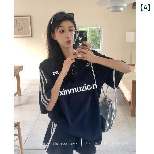 夏 セットアップ レディース スポーティ カジュアル おしゃれ レトロ アメカジ ストリート レーシング ..