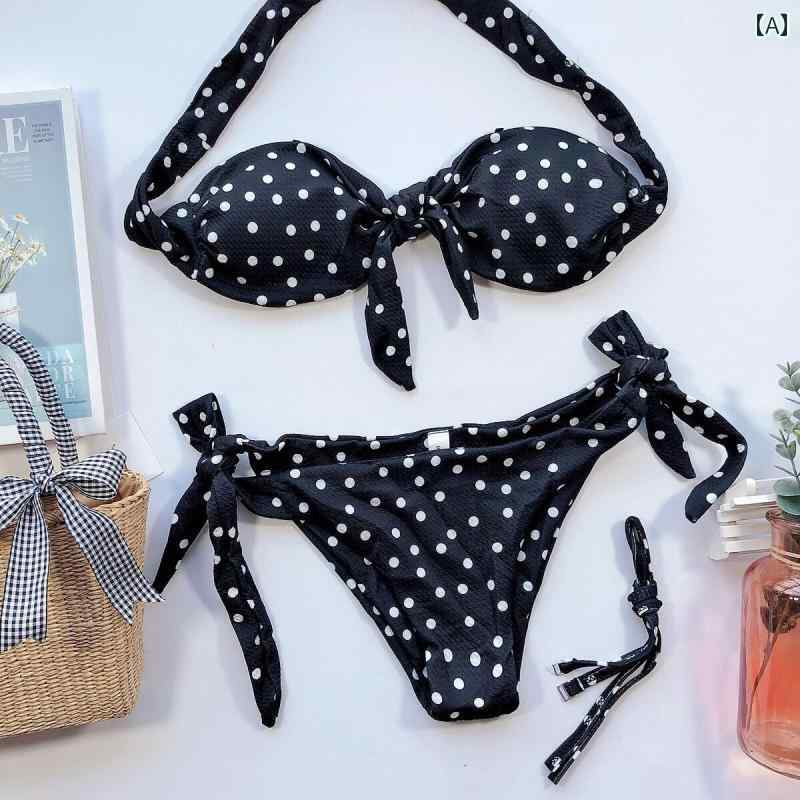 ビキニ レディース水着 夏 セパレート 胸パッド有り ワイヤー無し 海 プール 温泉 リゾート 旅行 レジャー シンプル セクシー 黒 オレンジ レオパード 水玉模様