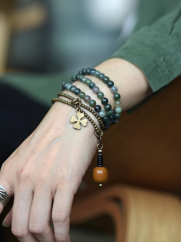 手首 アクセサリー メンズ ブレスレット ビーズ レディース エスニック ヴィンテージ風 半貴石 ブロンズ 伸縮性 おしゃれ おでかけ お揃い ネックレス 多用途