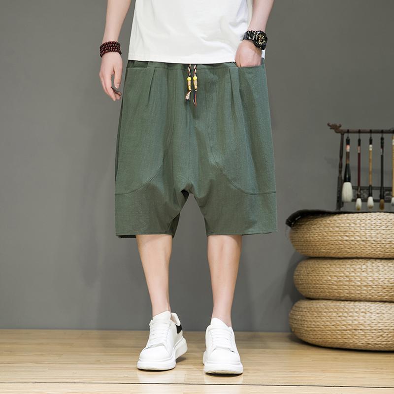 サルエル ハーフパンツ メンズ 大きいサイズ 五分丈 夏 股下 ゆったり リネン 綿 カジュアル ルーズ 黒..