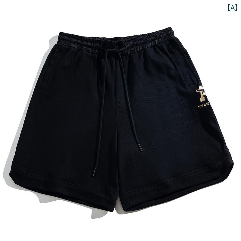 ハーフパンツ メンズ おしゃれ 大きいサイズ 夏 ゆったり ワイド ショートパンツ 黒 ロゴ 刺繍 カジュアル