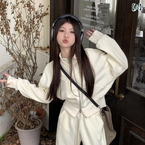 セットアップ ワイドパンツ レディース おしゃれ カジュアル 体型カバー ゆる ワンマイルウェア スリムフィット スウェット スポーティ レジャー スタンドカラー 女性 春秋