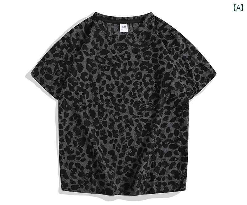 半袖tシャツ メンズ 夏 ヒョウ柄 ダメージ加工 トップス 男女兼用 ゆったり ラウンドネック 大きいサイズ カジュアル 個性的 普段使い ..