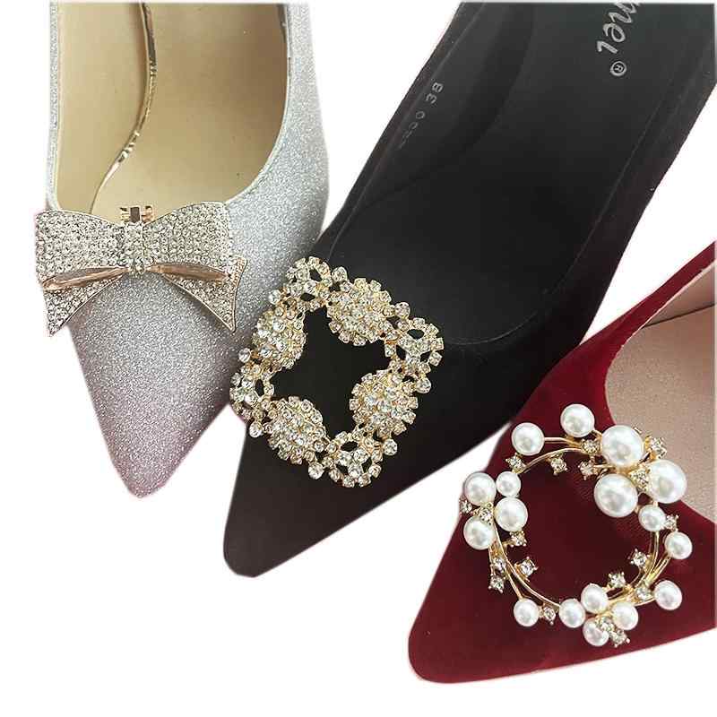 靴 アクセサリー レディース クリップ 取り外し可能 ラインストーン ビジュー キラキラ 装飾 おしゃれ パンプス 上品 結婚式 パーティー 二次会 パール リボン ゴールド シルバー