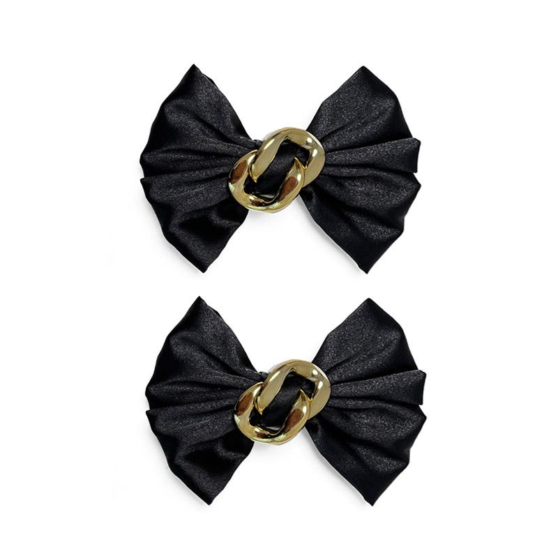 靴 アクセサリー レディース リボン サテン生地 大きめ 取り外し可能 クリップ 装飾 シンプル エレガント 上品 おしゃれ パンプス 黒 ピンク