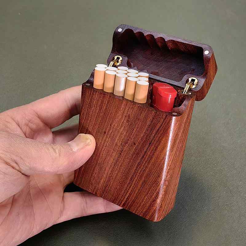 タバコケース メンズ スライド 無垢材 ポータブル コンパクト ボックス ライター 収納 フリップ 蓋 木製 おしゃれ シンプル 紳士 四角