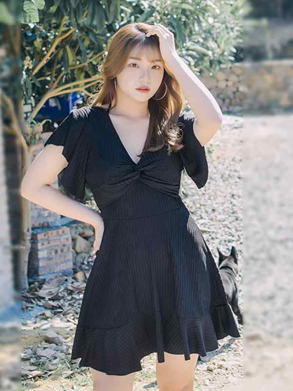 水着 レディース 体型カバー ワンピース 大きいサイズ 細見え ゆったり 妊婦 スカート レジャー 温泉 ブラック グリーン Vネック おしゃれ フリル