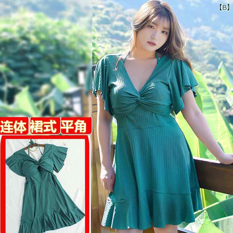 水着 レディース 体型カバー ワンピース 大きいサイズ 細見え ゆったり 妊婦 スカート レジャー 温泉 ブラック グリーン Vネック おしゃれ フリル