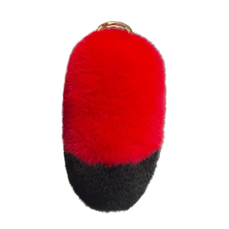 ぬいぐるみキーホルダー もこもこ ふわふわ しっぽ ファー キーチェーン バッグチャーム プレゼント 大人 シンプル おしゃれ 赤 黒