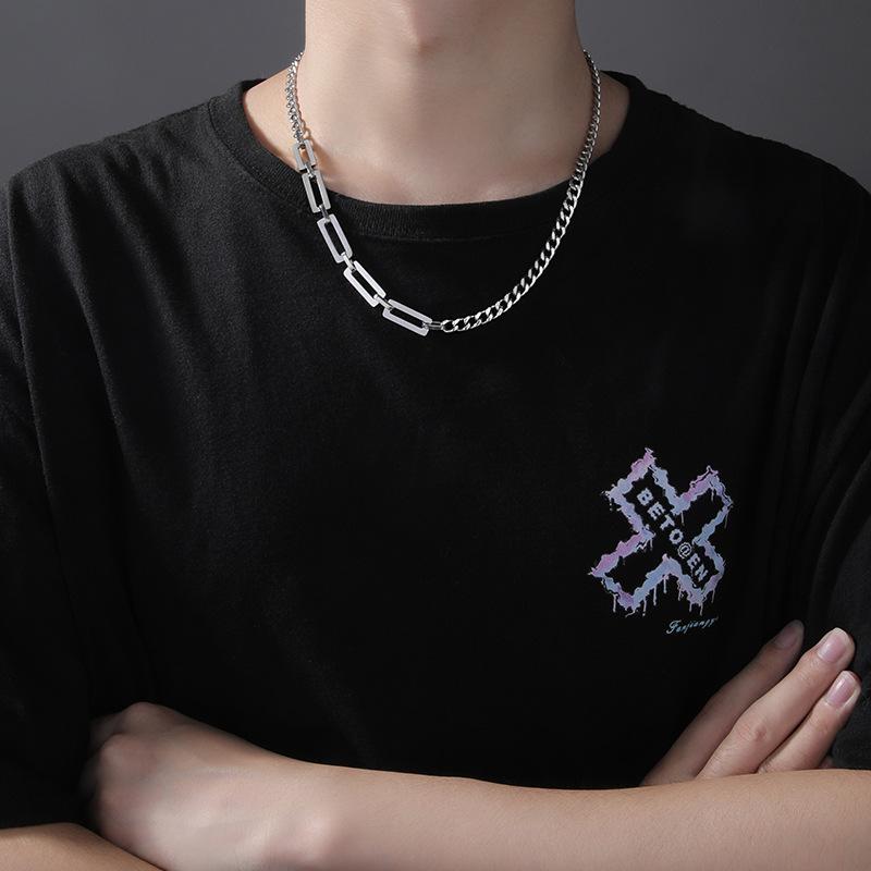 ネックレス メンズ シンプル チタン スチール 長方形 ジョイント 鎖骨 チェーン 調節可能 軽量 アクセ..