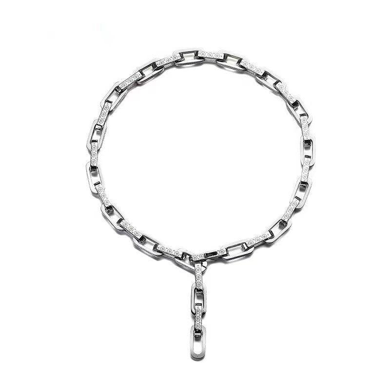 ネックレス メンズ シンプル 太め 長方形 小さな デイジー柄 クロスチェーン 55cm 調節可能 アクセサリー チタン鋼 男女兼用 個性的 おしゃれ